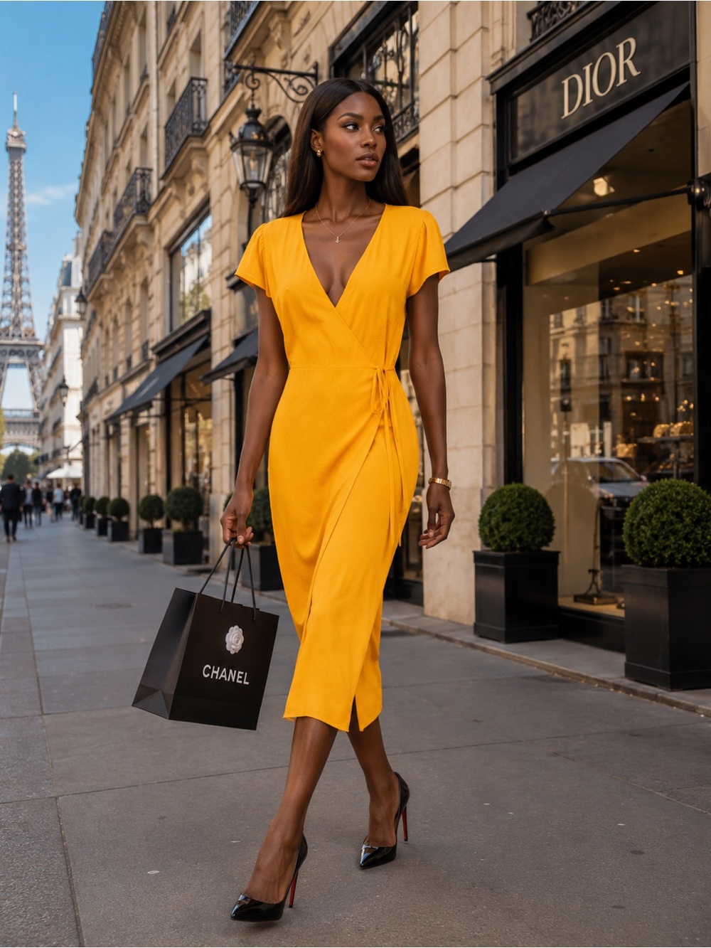 Ann Taylor Yellow Wrap Midi Dress Flutter Sleeve - Size 2 Coquette